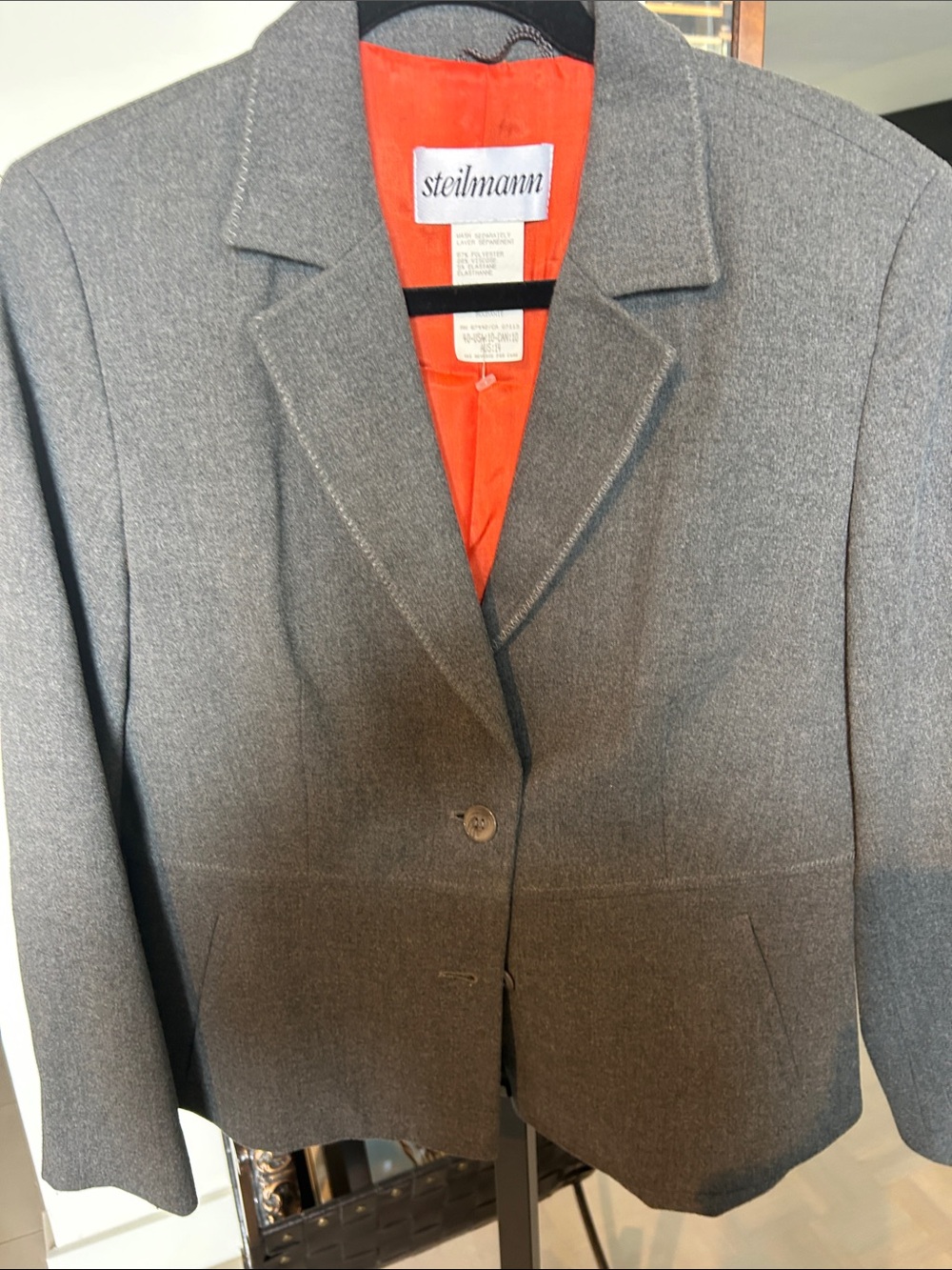 Steilmann Gray Blazer with Bright orange Lining. High quality classic design